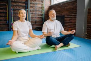 practicing meditation techniques in a calm indoor setting