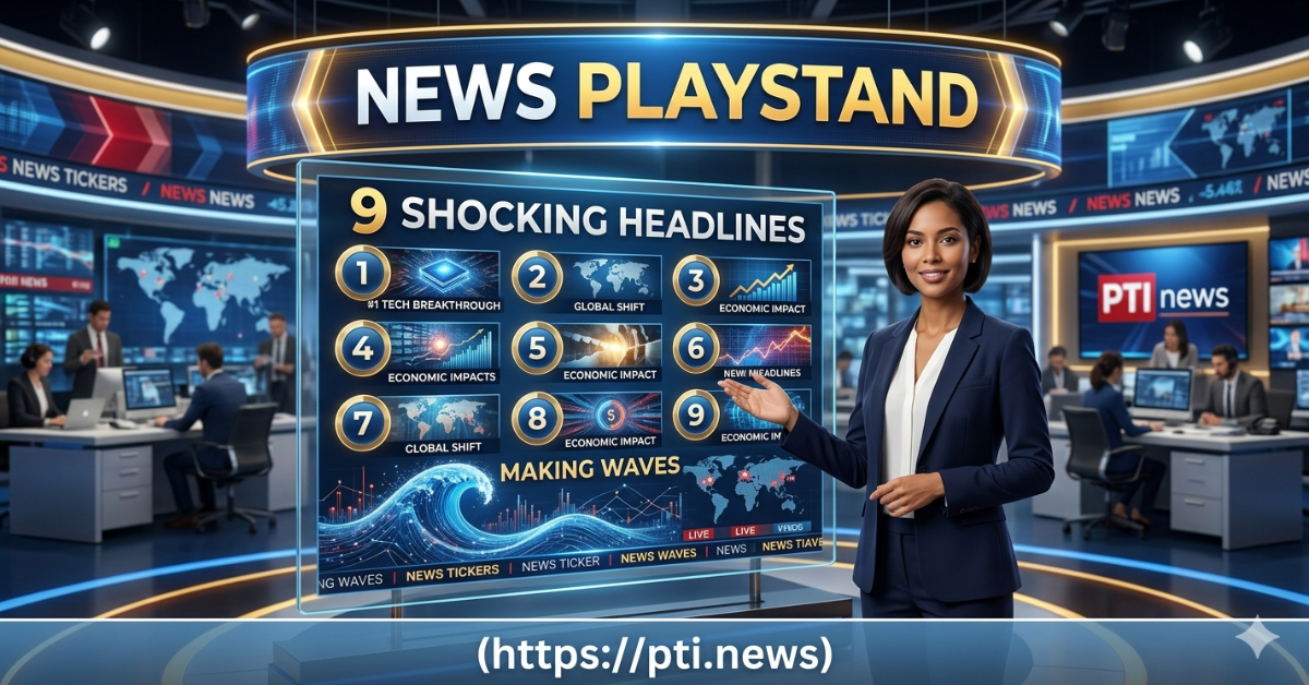 Digital news playstand showing trending headlines on screen