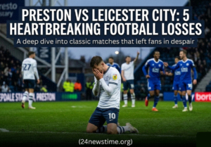 Preston vs Leicester City players competing during an intense football match
