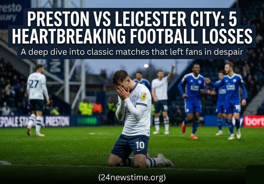 Preston vs Leicester City players competing during an intense football match